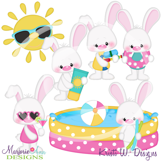 Bunny Pool Party SVG Cutting Files Includes Clipart - Click Image to Close